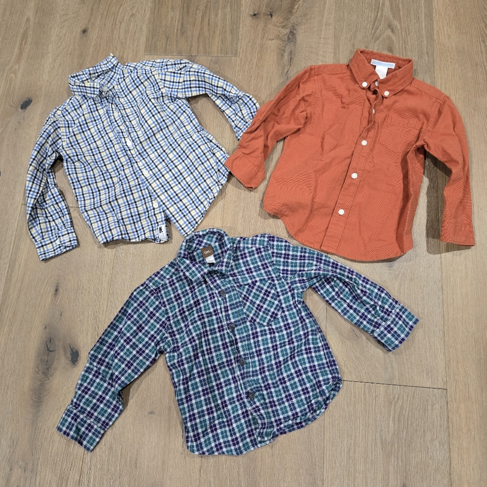 Lot of 3 Toddler Boys 2T Button-down collared shirts Janie and Jack Tea